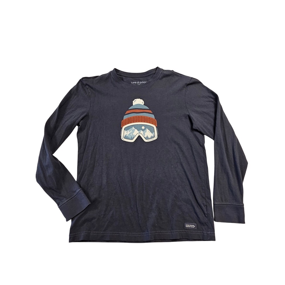 Life is Good Mens Crusher Long Sleeve Tee Blue Ski Mountain Graphic Small